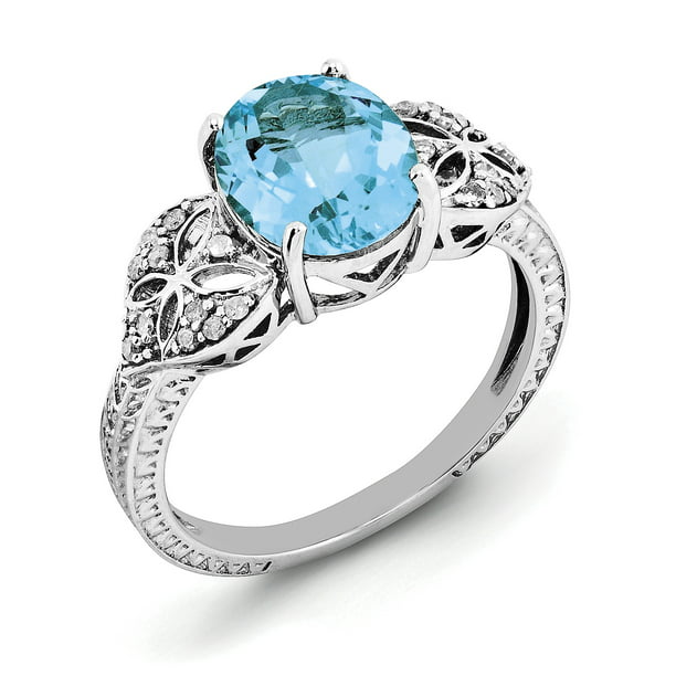 Details about   Platinum Plated 925 Sterling Silver Ring w/ Natural Diamonds & Blue Topaz 
